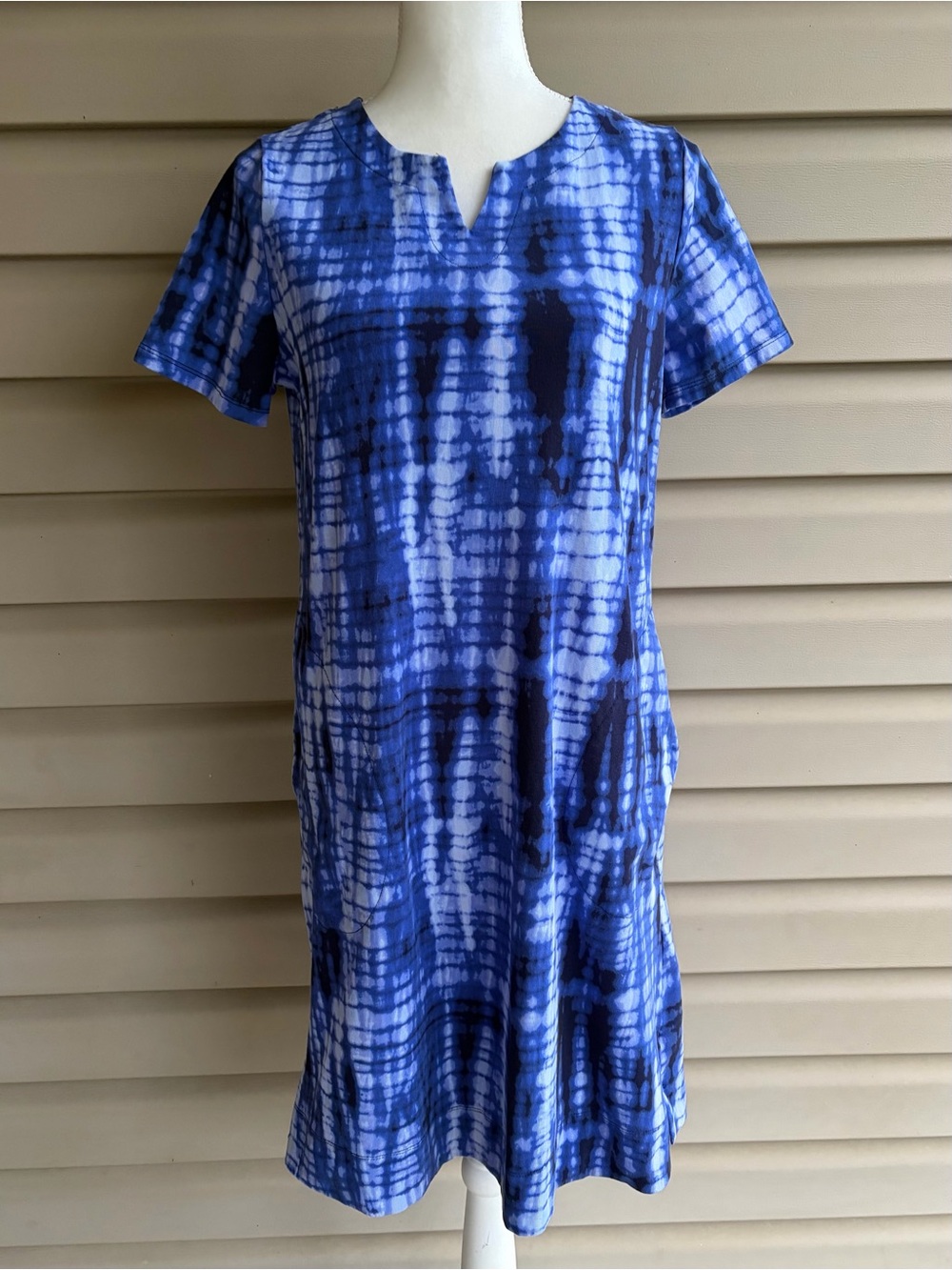 •Ellen Tracy• Indigo Tie Dye Pima Cotton Shift Dress - Size Medium